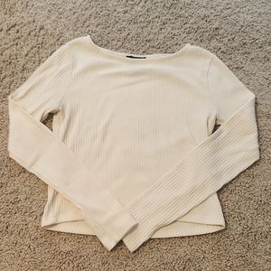 Cream Ribbed Long Sleeve Shirt Small
